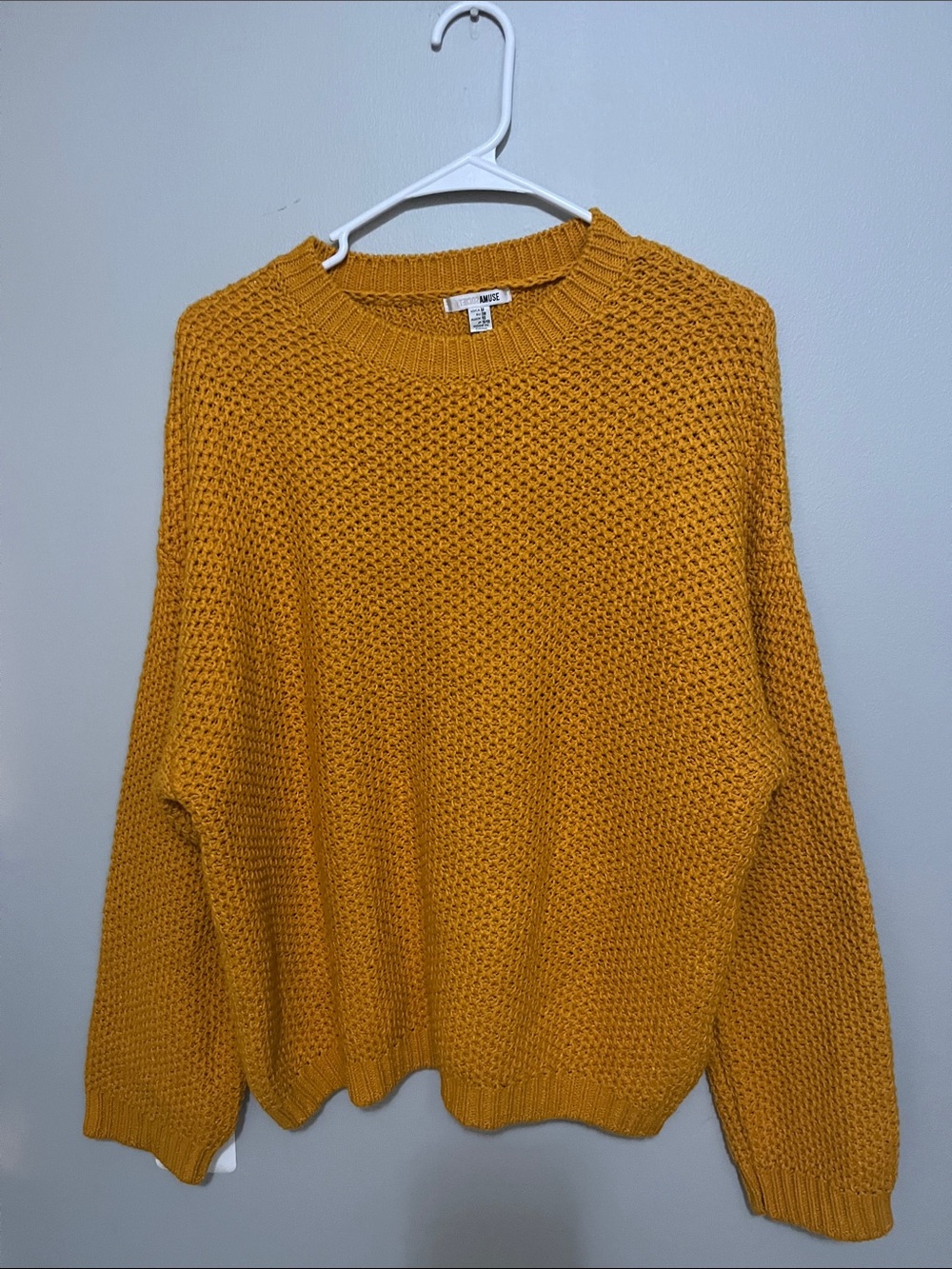NWOT Amuse Society Mustard Waffle Knit Crewneck Sweater